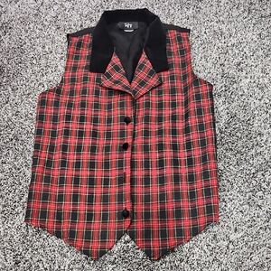 Vintage Tofy Red Plaid Button Vest, Size Medium *Flaw